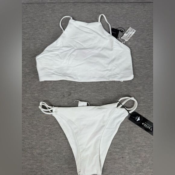 Tavik Moderate Coverage Bikini Set Women's White Medium Ribbed Beach Swimwear - Picture 1 of 4